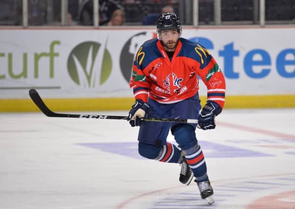 Luke Ferrara, in action for GB during their warm-up game against KHL side Torpedo in Sheffield. Picture: Dean Woolley.