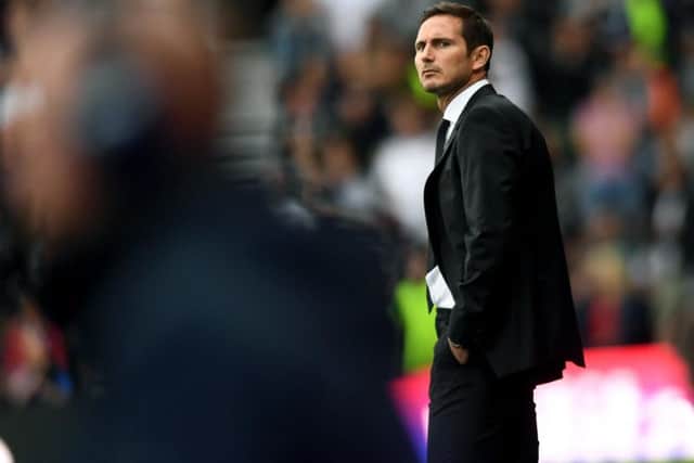 Derby County manager Frank Lampard in his dug-out at Pride Park on the day of a 4-1 defeat to Leeds United.
