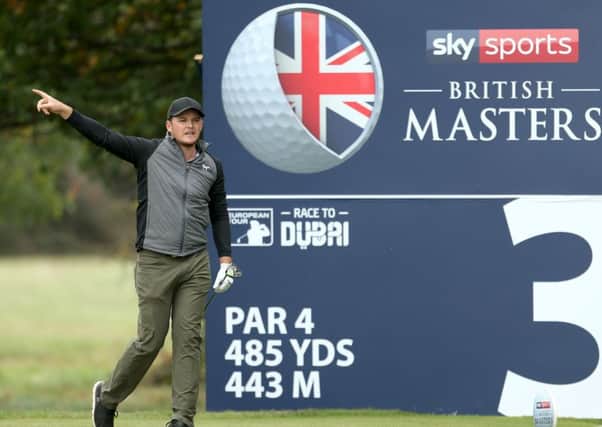 England's Eddie Pepperell gestures on the third tee during day three of the British Masters at Walton Heath Golf Club, Surrey. Picture: Steven Paston/PA