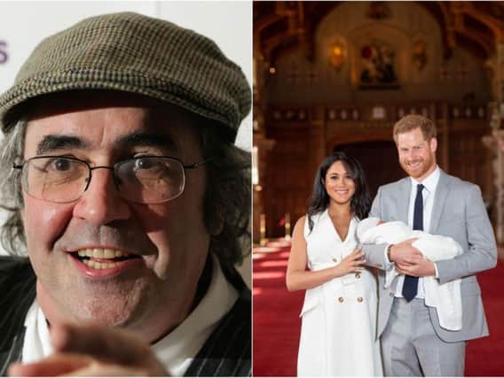 Danny Baker has been sacked. Right: Prince Harry and Meghan Markle with newborn Archie
