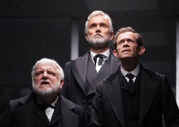 Simon Russell Beale, Ben Miles and Adam Godley in The Lehman Trilogy at the National Theatre. The show will be broadcasting live from Londons West End to Vue Leeds Kirkstall and The Light Leeds.