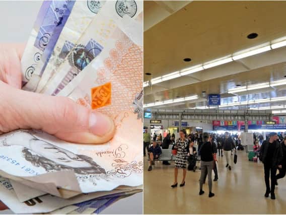The cash was found in the women's toilets at Leeds train station.