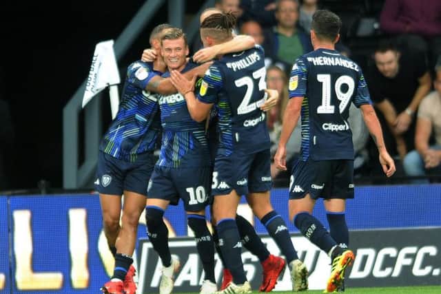 Leeds United celebrate at Pride Park.