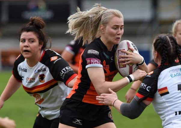 Tara Stanley, who scored two tries for Castleford Tigers Women against St Helens.