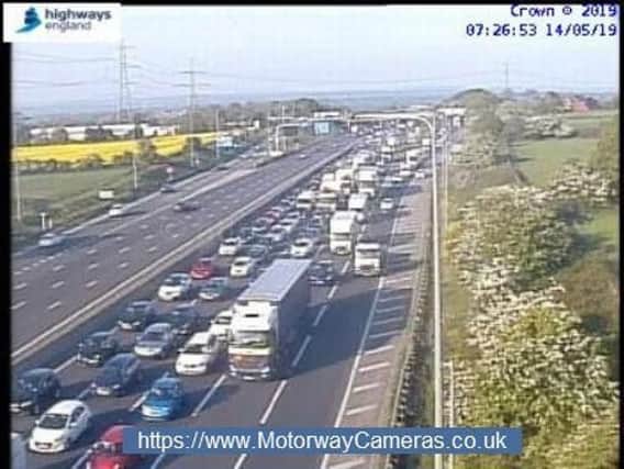 Traffic after a crash on the M1. Photo: Motorwaycameras.co.uk