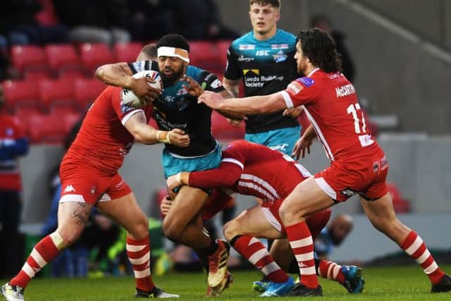 Kallum Watkins on the charge against Salford.
