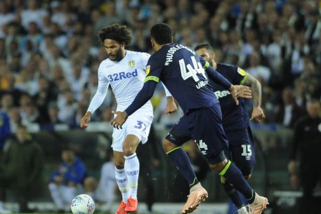 Leeds United's Izzy Brown in action against Derby County.
