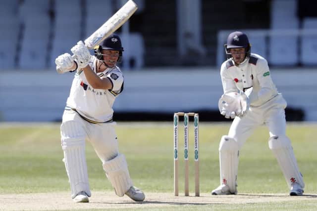 Yorkshires Gary Ballance drives through the off-side on his way to making 159 in the second innings against Kent that helped the visitors set a target of 384. Kent closed on 34-3 (Picture: Max Flego).