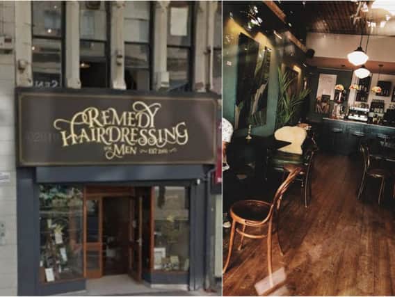 Remedy in Leeds city centre. Left: Remedy barbershop. Right, inside Remedy bar, which is open and trading as normal