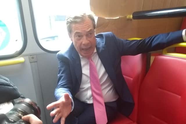 Nigel Farage on his campaign bus in Wakefield