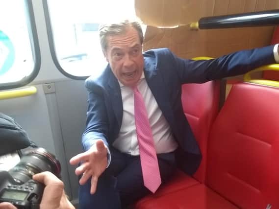 Nigel Farage on his campaign bus in Wakefield