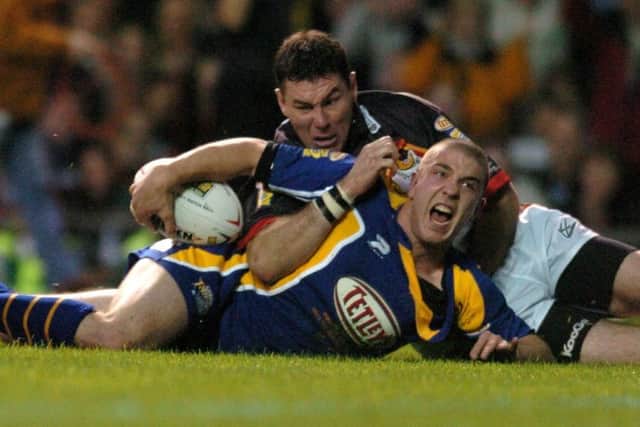 Former Leeds Rhinos golden generation member, Matt Diskin, scoring in the 2004 Grand Final. PIC: Steve Riding/JPIMedia