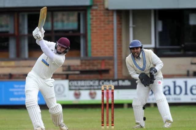 Jordan Laban on his way to 58, the top score in the tied game between Methley and Hanging Heaton. PIC: Steve Riding