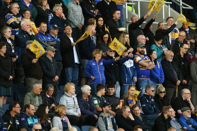 Leeds Rhinos fans in the new North Stand during the match with Castleford Tigers.