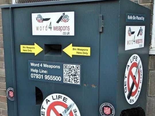 One of Word 4 Weapons' existing knife disposal bins.
