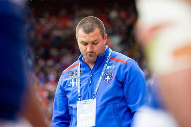 Wakefield Trinity coach Chris Chester shows his frustration on the sidelines against Catalans Dragons.