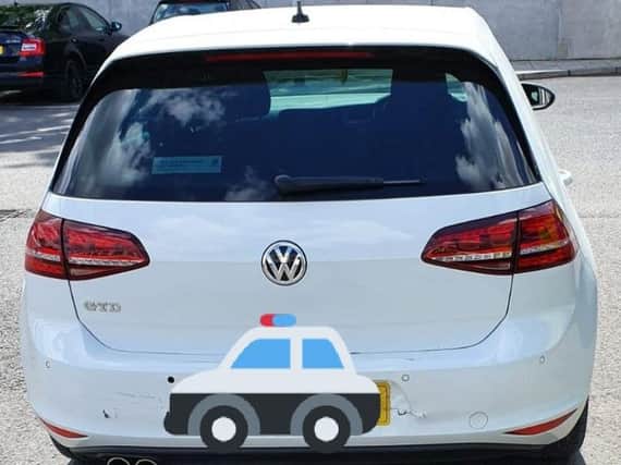 The white VW seized by police in Beeston. Photo: West Yorkshire Police/Twitter