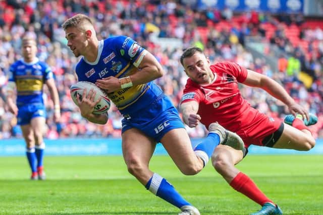 Leeds Rhinos full-back Jack Walker touches down against London Broncos. PIC: Alex Whitehead/SWpix.com