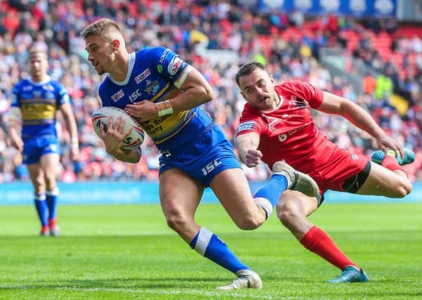 Leeds Rhinos full-back Jack Walker touches down against London Broncos. PIC: Alex Whitehead/SWpix.com