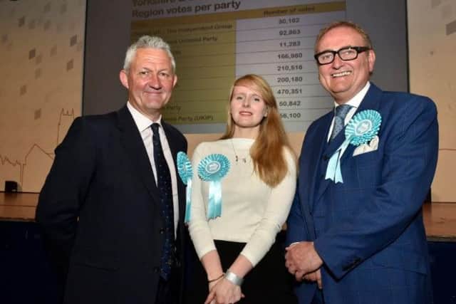 The Brexit Party's Jake Pugh,  Lucy Harris and John Longworth. Picture: Steve Riding.