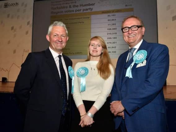 The Brexit Party's Jake Pugh,  Lucy Harris and John Longworth. Picture: Steve Riding.