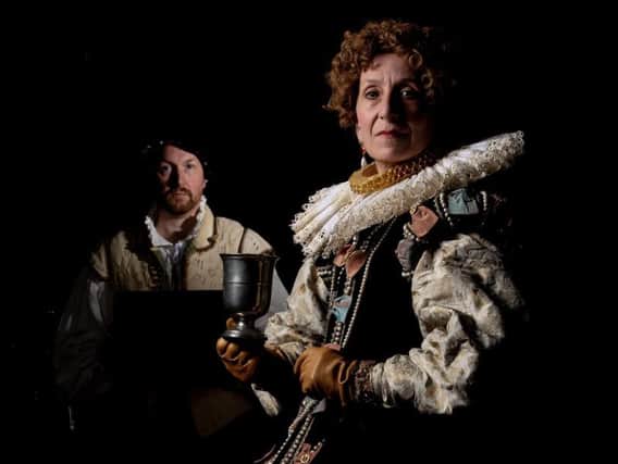 Queen Elizabeth I as played by Hilary Wood, with her Courtier, the Duke of Leicester. CAG Photography.