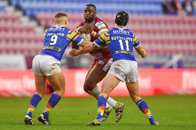 Leeds Rhinos' Alex Sutcliffe, right, in under-19s action against Wigan. PIC: Dave Howarth/Sports Images