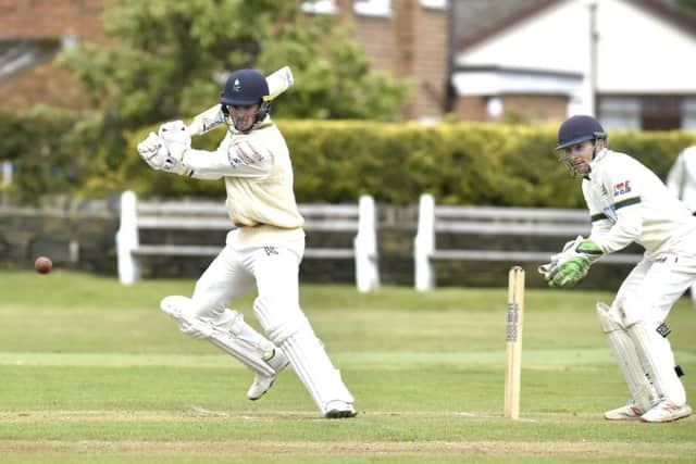 Jordan Thompson, of Pudsey St Lawrence, hit 82 and chipped in with figures of 4-23 against visitors New Farnley. PIC: Steve Riding