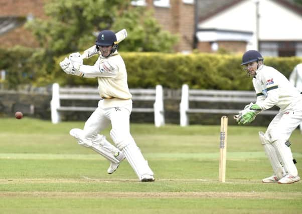 Jordan Thompson, of Pudsey St Lawrence, hit 82 and chipped in with figures of 4-23 against visitors New Farnley. PIC: Steve Riding