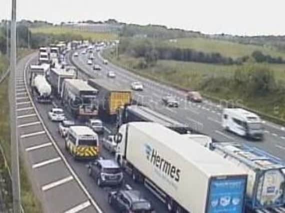 There are delays on the M62 eastbound near Leeds between junctions 26 and 27.