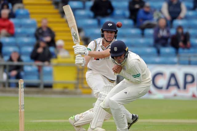 Yorkshire's Gary Ballance hits out to punish the Hampshire bowling and fielding