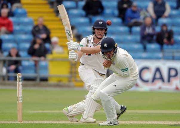 Yorkshire's Gary Ballance hits out to punish the Hampshire bowling and fielding