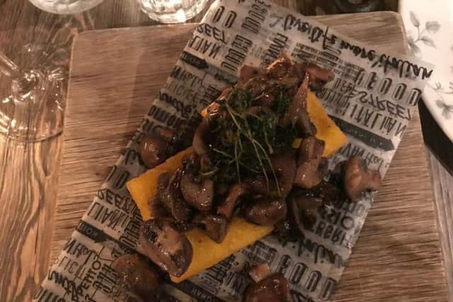 Polenta topped with garlic mushrooms at LIVIN Italy Dough House, Cloth Hall Street.