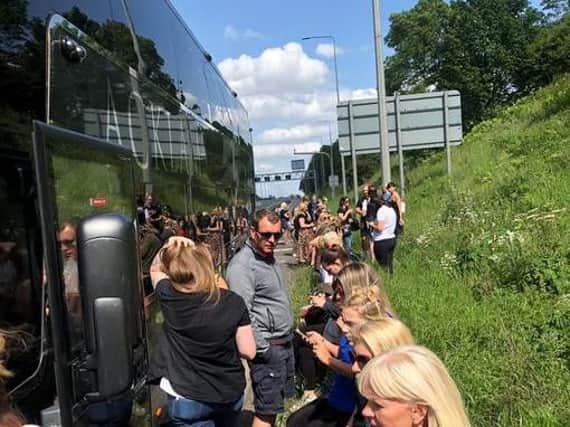 Spice Girls fans left stranded on M62 after coach crashes near Leeds. Picture: Katie Richardson