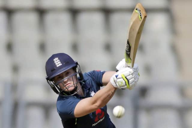 England's Katherine Brunt. Picture: AP/Rajanish Kakade
