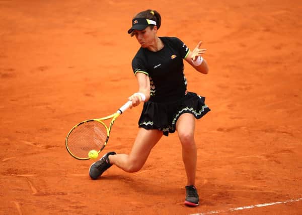 TOUGH TIMES: Johanna Konta plays a forehand during her ladies singles semi-final match against Marketa Vondrousova Picture: Julian Finney/Getty Images