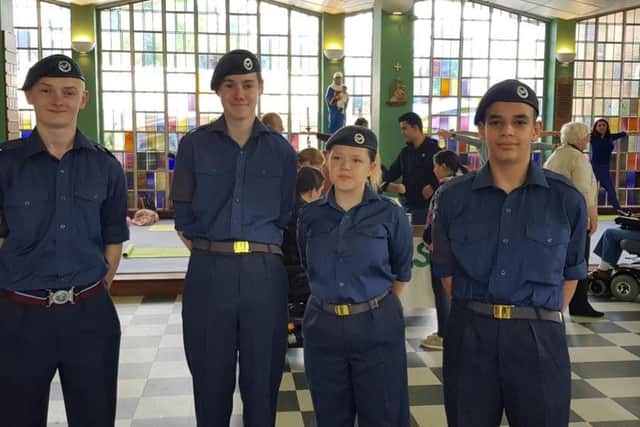 Young members of the 2387 Squadron of the Air Training Corps at the street party at St James the Great Church, in in Pudsey on 8 June 2019.