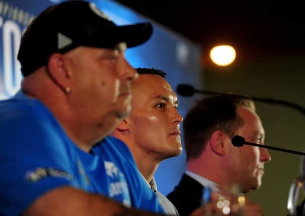 FIGHTING TALK: Josh Warrington, centre, at Wednesday's press conference at Leeds City Museum. Picture: Simon Hulme