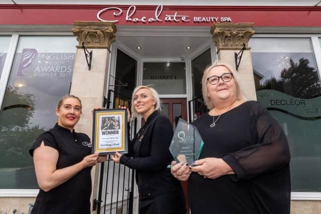 Salon of The Year Winner, Chocolate Beauty Spa, High Street, Morley, Leeds. Pictured (left to right) Beverley Thornton, Sarah Ledgard, and owner Shanda Wright.