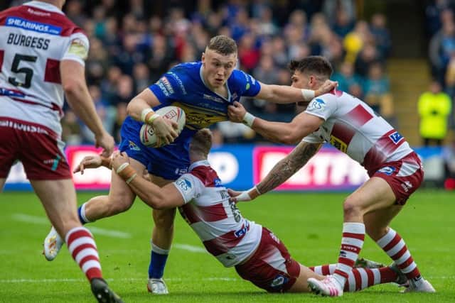 Harry Newman in action against Wigan at Headingley last week.
 Picture: Bruce Rollinson