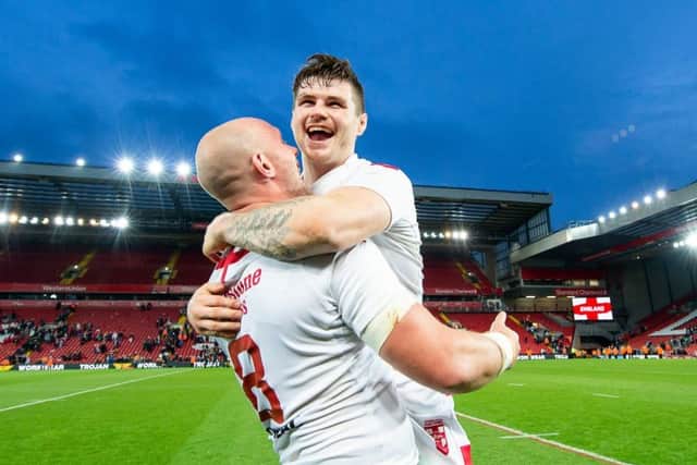 IMPACT: John Bateman celebrates victory over New Zealand last November. Picture:Allan McKenzie/SWpix.com