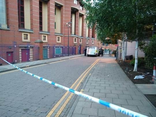 The scene of the stabbing near Leeds Magistrates Court