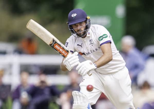 Yorkshire's Jack Leaning hits out on his way to a half-century against Warwickshire.