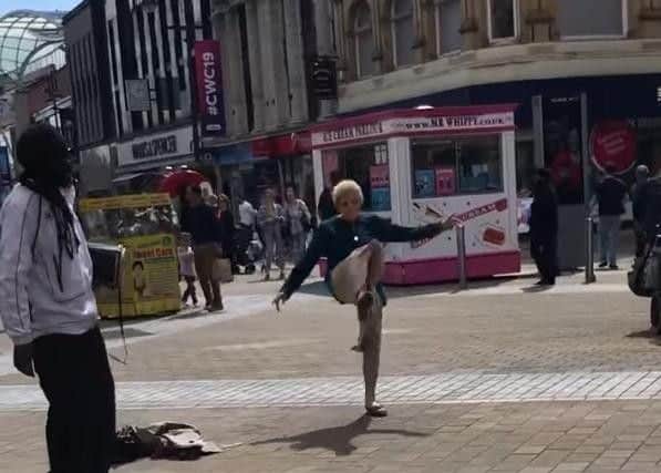 Sylvia Nolan dancing on Briggate on Friday