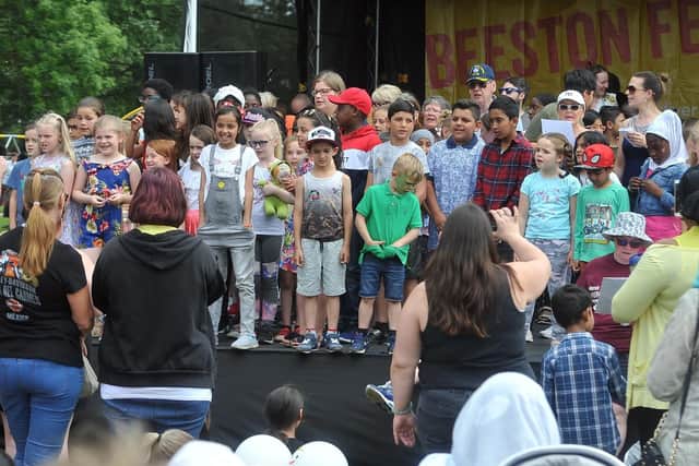Primary school children taking part in the Big Sing at Beeston Festival.