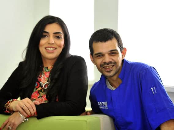 Thaira Farooq senior care co-ordinator at Leeds Carewatch (left) with Syed Rahman, who has found a job he loves as a carer.