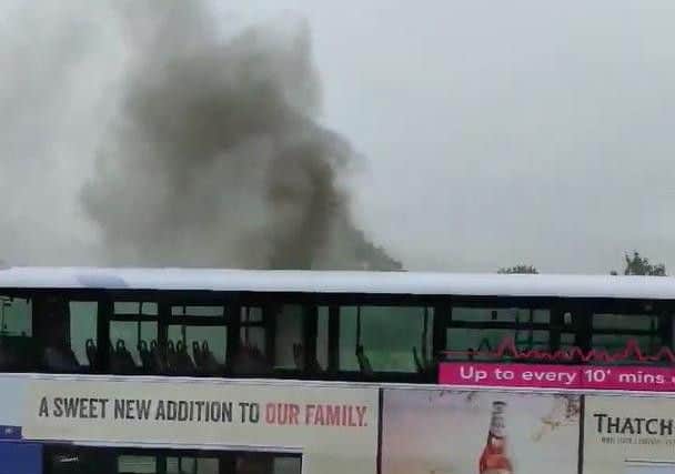 Smoke rising from the bus on York Road (Photo and video: Dale Rockcliffe).