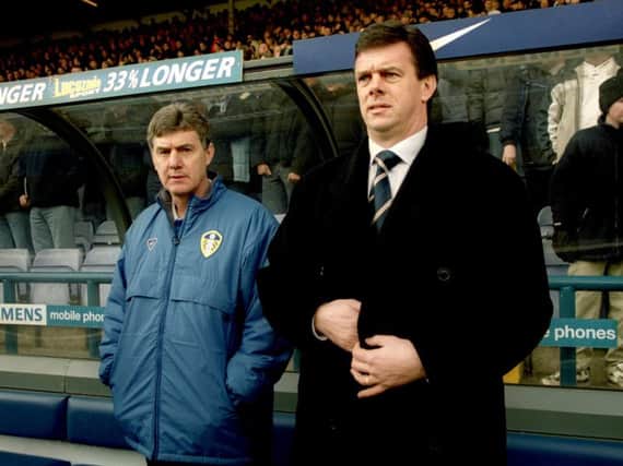 Former Leeds United manager David O'Leary alongside assistant Brian Kidd. (Getty)