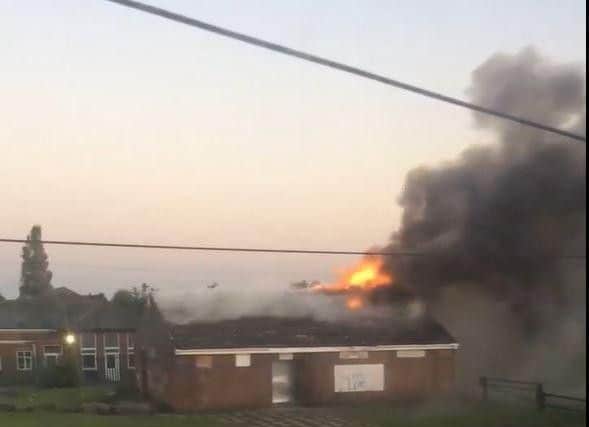 The former Middleton Marauders clubhouse on fire (Photo and video: Lee Mac).