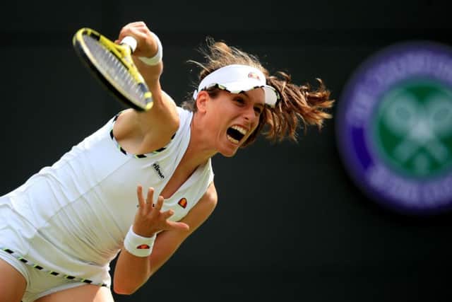 SAFE PASSAGE: British No 1 Johanna Konta beat Ana Bogdan 7-5 6-2 in her first-round match at Wimbledon yesterday. Picture: Adam Davy/PA